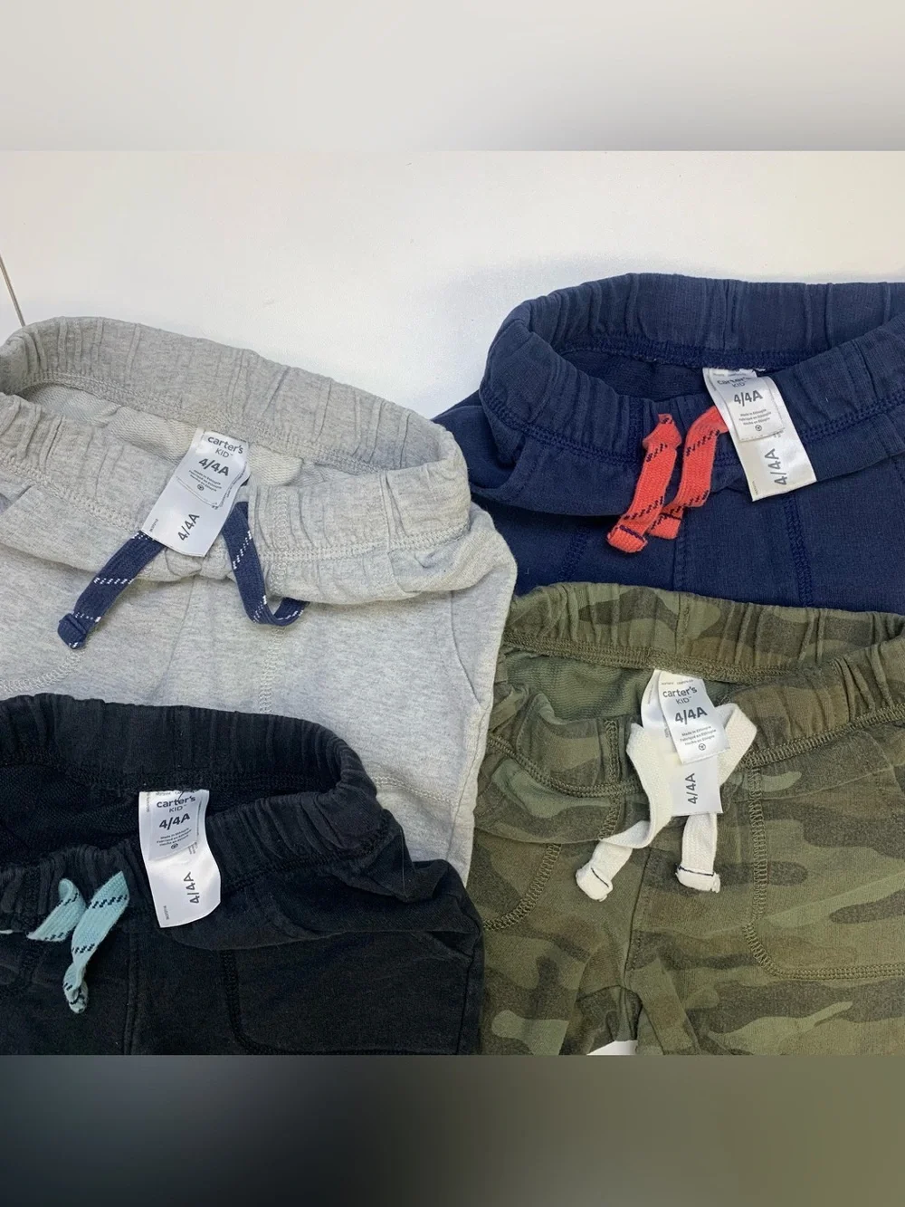 Carter Kids Cotton Pull-On Shorts - Gray, Black, Camo & Navy (4-Pack)